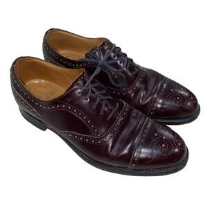 Royal Tweed Premium Grade Leather Oxford Dress Shoes Burgundy Brogue Size 7